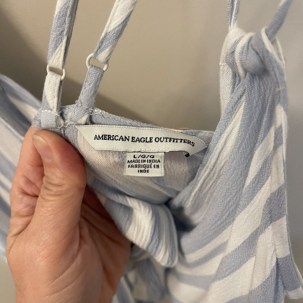 womens Large blue and white striped american eagle outfitters sleeveless romper - Picture 7 of 12